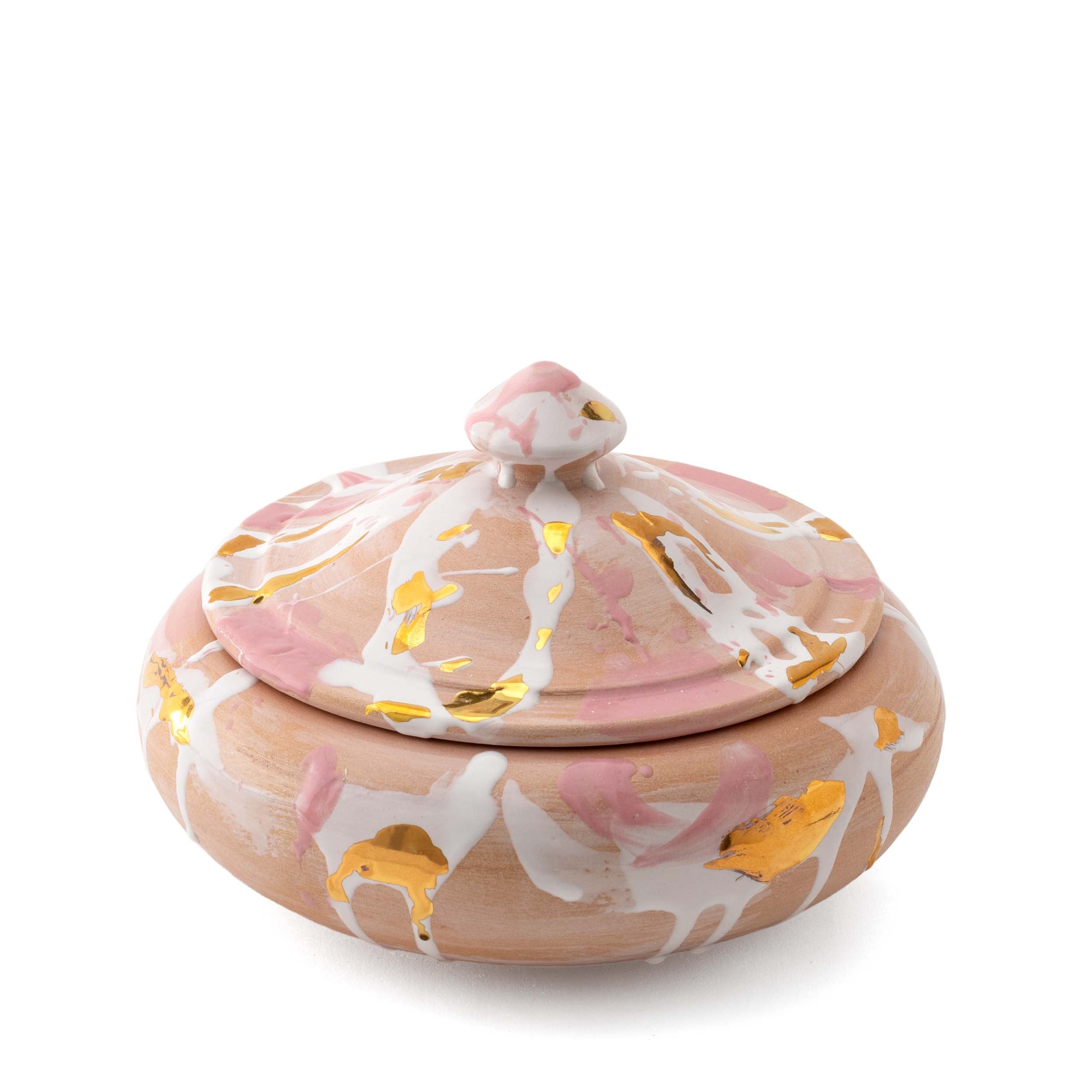 Ceramic Pot With Lid Medium Gold